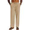 imageCOOFANDY Mens Casual Cotton Pants Elastic Waist Drawstring Linen Beach Summer Pants Lightweight Yoga TrousersKhaki