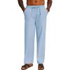 imageCOOFANDY Mens Casual Cotton Pants Elastic Waist Drawstring Linen Beach Summer Pants Lightweight Yoga TrousersLight Blue