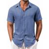 imageCOOFANDY Mens Casual Short Sleeve Button Down Shirts Summer Vacation Shirt Lightweight Textured ShirtsDenim Blue
