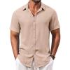 imageCOOFANDY Mens Casual Short Sleeve Button Down Shirts Summer Vacation Shirt Lightweight Textured ShirtsKhaki