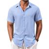 imageCOOFANDY Mens Casual Short Sleeve Button Down Shirts Summer Vacation Shirt Lightweight Textured ShirtsLight Blue