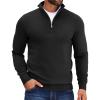 imageCOOFANDY Mens Quarter Zip Pullover Quilted Pullover Casual Knit Long Sleeve Mock Neck Sweater PoloBlack