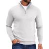 imageCOOFANDY Mens Quarter Zip Pullover Quilted Pullover Casual Knit Long Sleeve Mock Neck Sweater PoloWhite