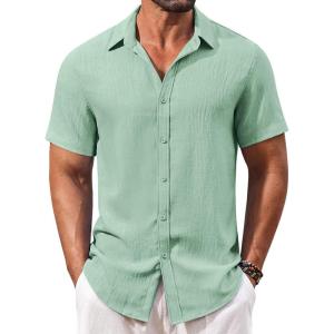 imageCOOFANDY Mens Casual Short Sleeve Button Down Shirts Summer Vacation Shirt Lightweight Textured ShirtsMint Green