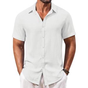 imageCOOFANDY Mens Casual Short Sleeve Button Down Shirts Summer Vacation Shirt Lightweight Textured ShirtsWhite