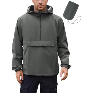 imageCOOFANDY Mens Rain Jacket Waterproof Lightweight Packable Raincoat Pullover Windbreaker With Hood For Hiking RunningDeep Gray