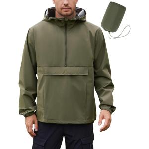 imageCOOFANDY Mens Rain Jacket Waterproof Lightweight Packable Raincoat Pullover Windbreaker With Hood For Hiking RunningDeep Green