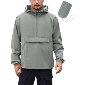 imageCOOFANDY Mens Rain Jacket Waterproof Lightweight Packable Raincoat Pullover Windbreaker With Hood For Hiking RunningLight Grey