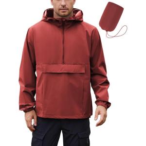 imageCOOFANDY Mens Rain Jacket Waterproof Lightweight Packable Raincoat Pullover Windbreaker With Hood For Hiking RunningWine Red