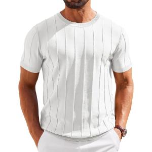 imageCOOFANDY Mens T Shirts Short Sleeve Knit Sweater Shirt Casual Crewneck Ribbed Pullover TeesWhite