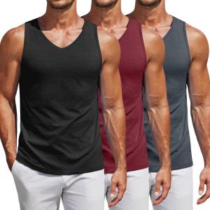 imageCOOFANDY Mens Workout Tank Top V Neck Gym Sleeveless Muscle T Shirts Textured Casual Tank Tops SummerBlackDark GreyRed3 Pcs