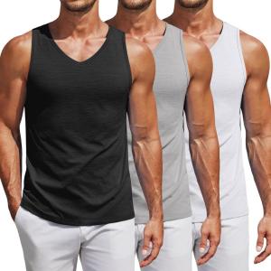 imageCOOFANDY Mens Workout Tank Top V Neck Gym Sleeveless Muscle T Shirts Textured Casual Tank Tops SummerBlackWhiteLight Grey3 Pcs