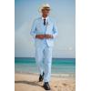 imageCOOFANDY Mens 3 Piece Linen Suits Casual Lightweight Blazer Jackets Vest Pants Set for Wedding Business PromLight Blue