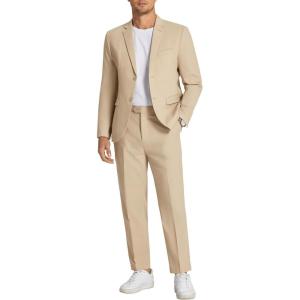 imageCOOFANDY Men 2 Piece Linen Suits Set Casual Lightweight Blazer Jacket Regular Fit Suit PantsKhaki