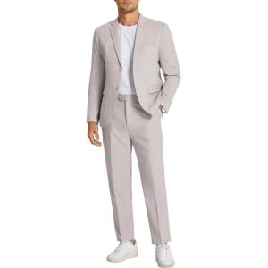 imageCOOFANDY Men 2 Piece Linen Suits Set Casual Lightweight Blazer Jacket Regular Fit Suit PantsLight Grey