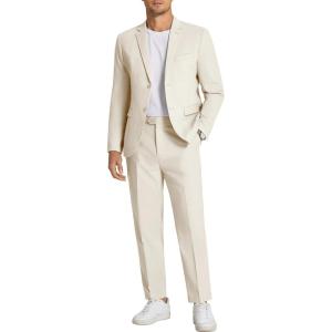 imageCOOFANDY Men 2 Piece Linen Suits Set Casual Lightweight Blazer Jacket Regular Fit Suit PantsLight Khaki
