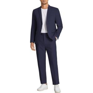 imageCOOFANDY Men 2 Piece Linen Suits Set Casual Lightweight Blazer Jacket Regular Fit Suit PantsNavy Blue
