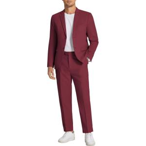 imageCOOFANDY Men 2 Piece Linen Suits Set Casual Lightweight Blazer Jacket Regular Fit Suit PantsWine Red