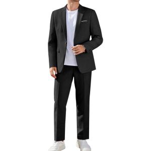 imageCOOFANDY Men Suits Classic Fit 2 Piece Suit Set One Button Casual Blazer Wedding Bussiness Suit SeparatesBlack