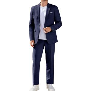 imageCOOFANDY Men Suits Classic Fit 2 Piece Suit Set One Button Casual Blazer Wedding Bussiness Suit SeparatesDark Blue