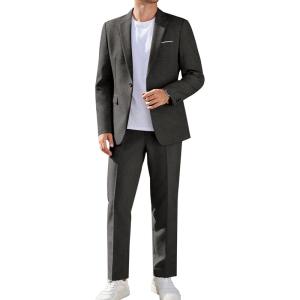 imageCOOFANDY Men Suits Classic Fit 2 Piece Suit Set One Button Casual Blazer Wedding Bussiness Suit SeparatesDark Gray