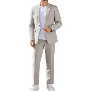 imageCOOFANDY Men Suits Classic Fit 2 Piece Suit Set One Button Casual Blazer Wedding Bussiness Suit SeparatesLight Gray