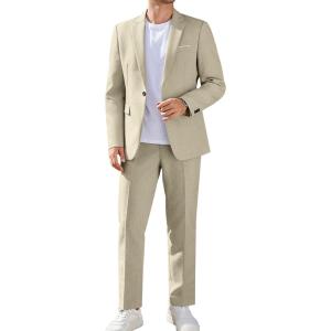 imageCOOFANDY Men Suits Classic Fit 2 Piece Suit Set One Button Casual Blazer Wedding Bussiness Suit SeparatesLight Khaki