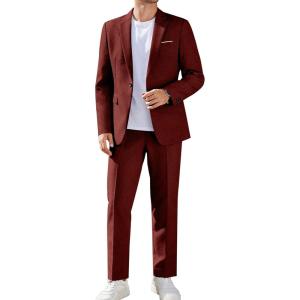 imageCOOFANDY Men Suits Classic Fit 2 Piece Suit Set One Button Casual Blazer Wedding Bussiness Suit SeparatesRed