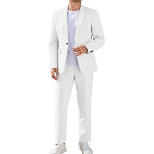 imageCOOFANDY Men Suits Classic Fit 2 Piece Suit Set One Button Casual Blazer Wedding Bussiness Suit SeparatesWhite