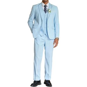 imageCOOFANDY Mens 3 Piece Linen Suits Casual Lightweight Blazer Jackets Vest Pants Set for Wedding Business PromLight Blue