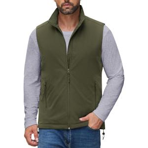 imageCOOFANDY Mens Softshell Vests Outerwear Lightweight Golf Vest Windproof Sleeveless Jacket for Travel Hiking RunningArmy Green