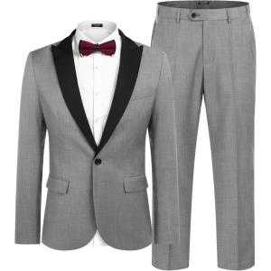 imageCOOFANDY Mens Wedding Suits 2 Piece Tuxedo Jacket One Button Peak Lapel Suit Jacket Dress Pants for DinnerPromPartyGrey