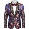 imageCOOFANDY Mens Floral Suit Jacket Shawl Lapel Slim Fit Stylish Blazer Dress Suit Prom Party Wedding BlazerLuxury Blue