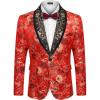 imageCOOFANDY Mens Floral Suit Jacket Shawl Lapel Slim Fit Stylish Blazer Dress Suit Prom Party Wedding BlazerLuxury Red