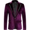 imageCOOFANDY Mens Velvet Blazer Notched Lapel One Button Velour Tuxedo Jacket for Prom Wedding Party DinnerPurple