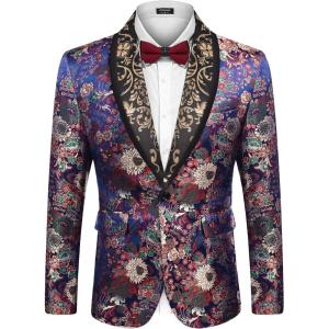 imageCOOFANDY Mens Floral Suit Jacket Shawl Lapel Slim Fit Stylish Blazer Dress Suit Prom Party Wedding BlazerLuxury Blue