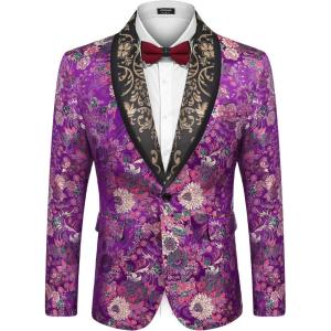 imageCOOFANDY Mens Floral Suit Jacket Shawl Lapel Slim Fit Stylish Blazer Dress Suit Prom Party Wedding BlazerLuxury Purple