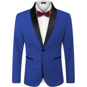 imageCOOFANDY Mens Tuxedo Jacket One Button Dress Suit Blazer Jacket for Wedding Dinner Prom PartyBlue