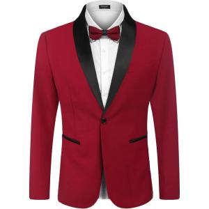imageCOOFANDY Mens Tuxedo Jacket One Button Dress Suit Blazer Jacket for Wedding Dinner Prom PartyRed