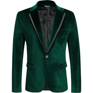 imageCOOFANDY Mens Velvet Blazer Notched Lapel One Button Velour Tuxedo Jacket for Prom Wedding Party DinnerTeal Green