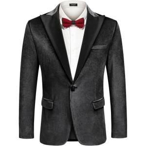 imageCOOFANDY Mens Wedding Tuxedo Jacket Slim Fit Velvet Blazer One Button Suit Jacket for Prom Dinner PartyBlack