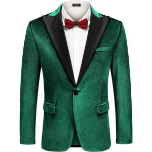 imageCOOFANDY Mens Wedding Tuxedo Jacket Slim Fit Velvet Blazer One Button Suit Jacket for Prom Dinner PartyGreen