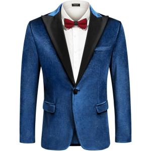 imageCOOFANDY Mens Wedding Tuxedo Jacket Slim Fit Velvet Blazer One Button Suit Jacket for Prom Dinner PartyNavy Blue
