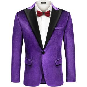 imageCOOFANDY Mens Wedding Tuxedo Jacket Slim Fit Velvet Blazer One Button Suit Jacket for Prom Dinner PartyPurple
