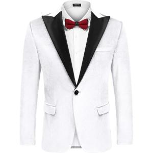 imageCOOFANDY Mens Wedding Tuxedo Jacket Slim Fit Velvet Blazer One Button Suit Jacket for Prom Dinner PartyWhite