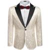 imageCOOFANDY Mens Paisley Tuxedo Jacket One Button Dress Suit Jacket Floral Blazer for Dinner Party Prom Wedding1  Beige White