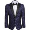 imageCOOFANDY Mens Paisley Tuxedo Jacket One Button Dress Suit Jacket Floral Blazer for Dinner Party Prom Wedding1  Navy Blue
