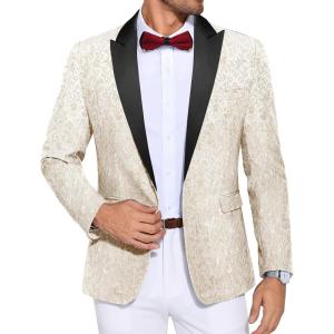 imageCOOFANDY Mens Paisley Tuxedo Jacket One Button Dress Suit Jacket Floral Blazer for Dinner Party Prom Wedding1  Beige White
