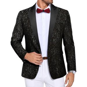 imageCOOFANDY Mens Paisley Tuxedo Jacket One Button Dress Suit Jacket Floral Blazer for Dinner Party Prom Wedding1  Black