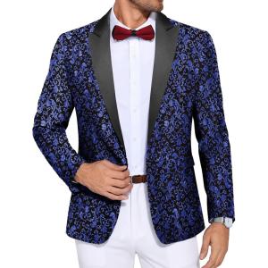 imageCOOFANDY Mens Paisley Tuxedo Jacket One Button Dress Suit Jacket Floral Blazer for Dinner Party Prom Wedding1  Blue